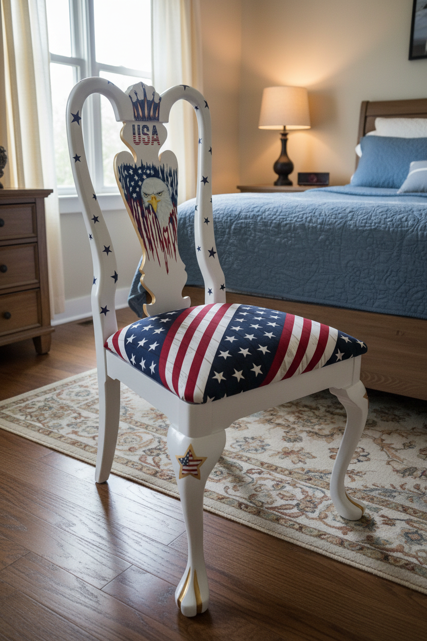 Patriotic Hand-Painted Dining Chair. Shipping included